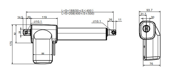Movimiento del regulador IPX6W del actuador linear 24VDC opcional para la cama de hospital eléctrica