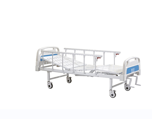 Hospital manual del eje de balancín doble del metal cama blanco y azul