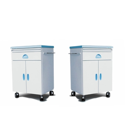 Mesita de noche azul del hospital con cuatro ruedas para el uso del hospital