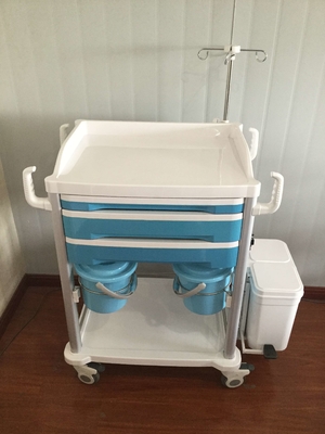 Carro azul de la terapia de los muebles médicos del hospital con dos cajones
