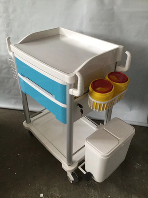 Carro azul de la terapia de los muebles médicos del hospital con dos cajones