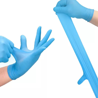 Los guantes disponibles del examen del hospital colorean guantes azules del nitrilo tres tamaños